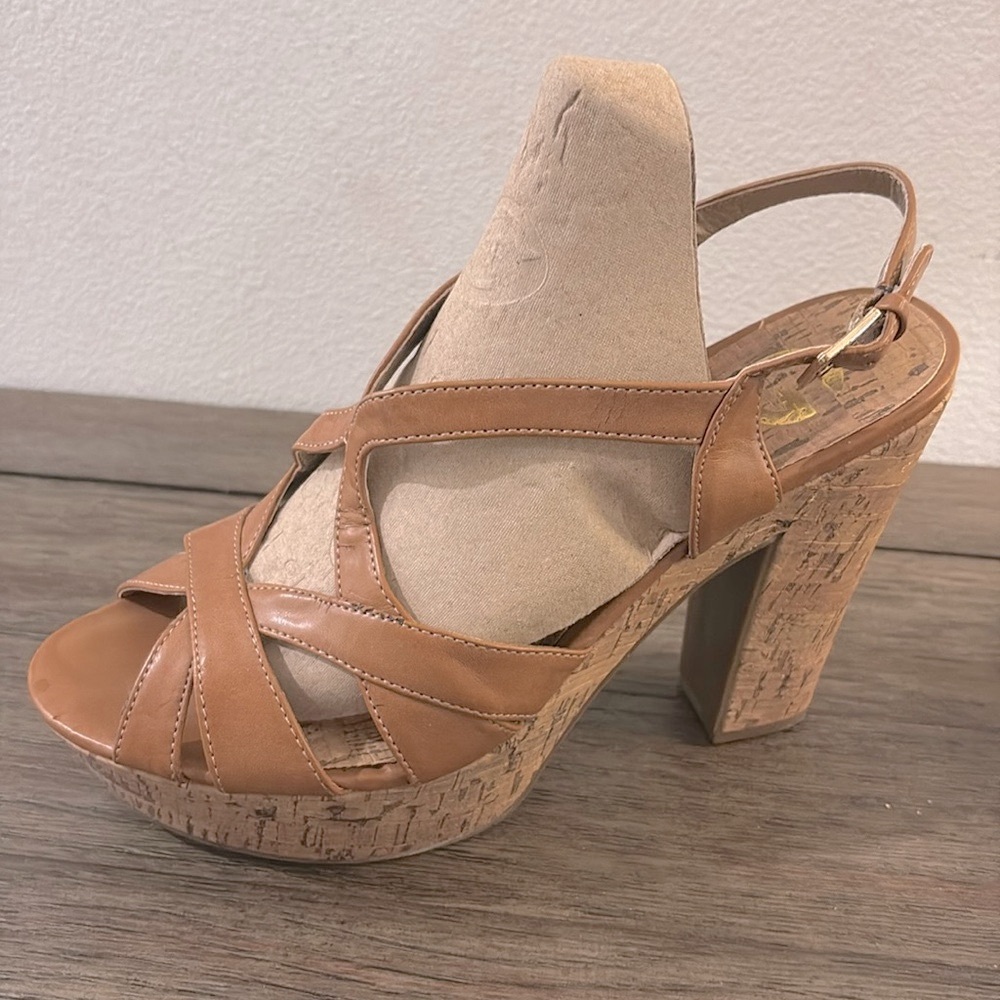 ❌SOLD❌ [G By Guess] Camel Cork Open-Toe Block Heel Platform Sandals Women’s 10.0 - Picture 5 of 13
